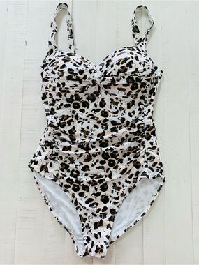 Nip Tuck Leopard Print One-Piece Swimsuit - White and Brown